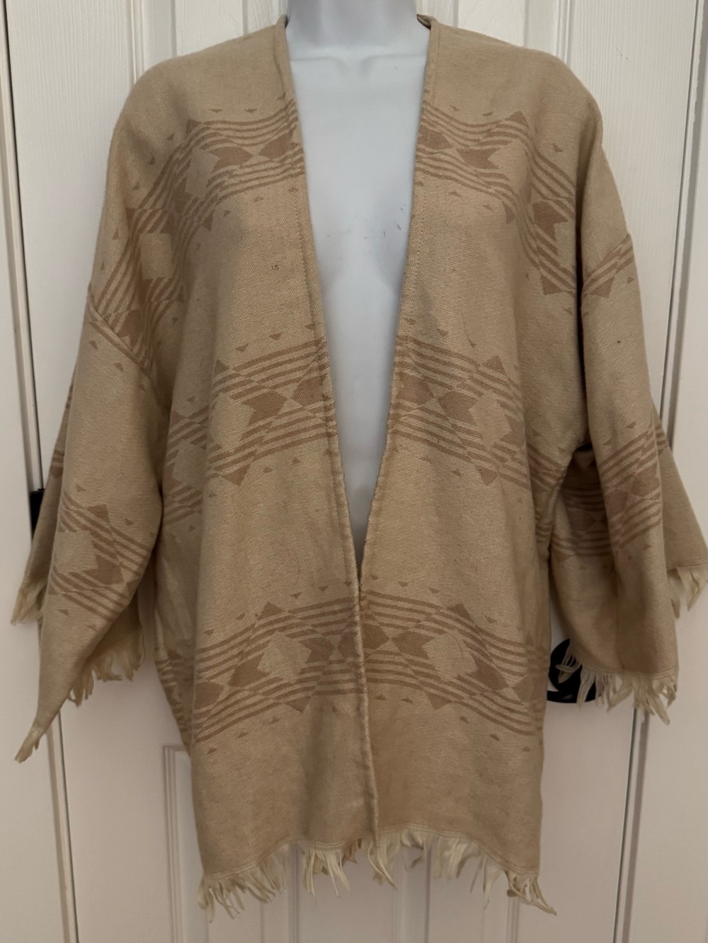Natural Reflections Tan Geometric Knit Poncho
